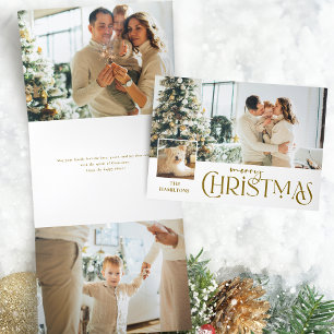 Carte De Fin D'année Trois Volets Joyeux voeux de Noël avec Photo Insert Gold