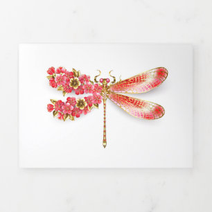 Carte De Fin D'année Trois Volets libellule de fleurs avec sakura de bijoux