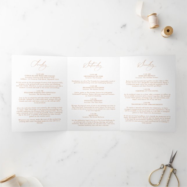 Carte De Fin D'année Trois Volets Livret mariage Heekend Itinéraire Timeline Elegant (Intérieur)