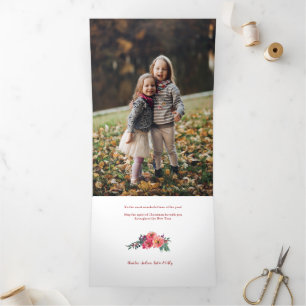 Carte De Fin D'année Trois Volets Love, Joy & Peace Typographie Pastel Floral 3-Phot