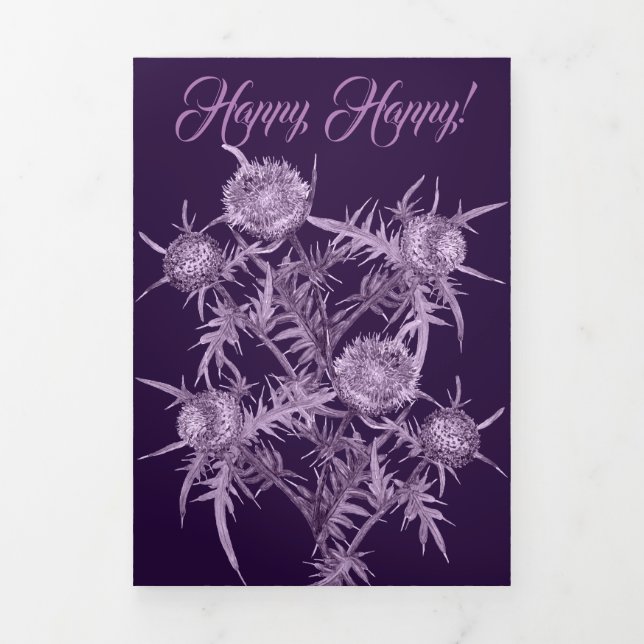 Carte De Fin D'année Trois Volets motif de fleurs violettes (Page de couverture)