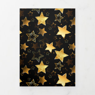 Carte De Fin D'année Trois Volets Motif sans couture avec des étoiles dorées