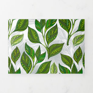 Carte De Fin D'année Trois Volets Motif sans couture avec Feuilles de thé vert