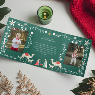 Carte De Fin D'année Trois Volets Noël Crèche religieuse Scène Famille Photo