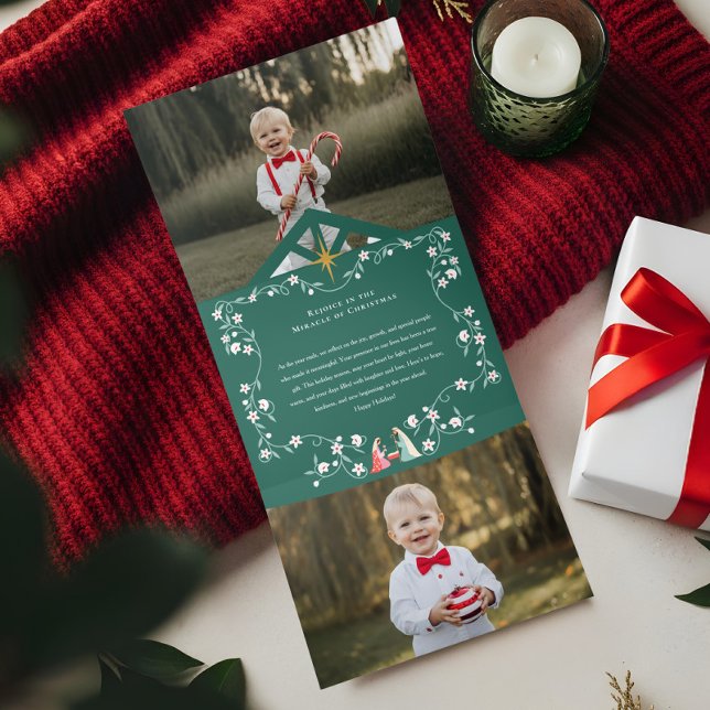 Carte De Fin D'année Trois Volets Noël Crèche religieuse Scène Famille Photos (Christmas Religious Nativity Scene Family Photos Tri-Fold Holiday Card)