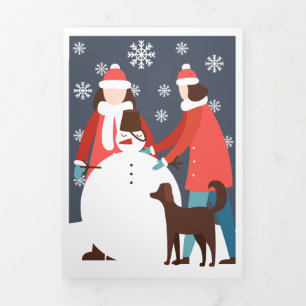 Carte De Fin D'année Trois Volets Noël Lesbienne Couple Chien Snowman Personnalisé