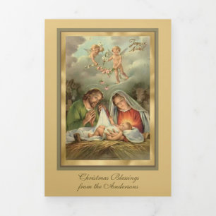 Carte De Fin D'année Trois Volets Noël religieux Jésus Vierge Marie Saint Joseph