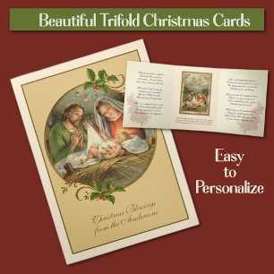 Carte De Fin D'année Trois Volets Noël religieux Jésus Vierge Marie St Joseph