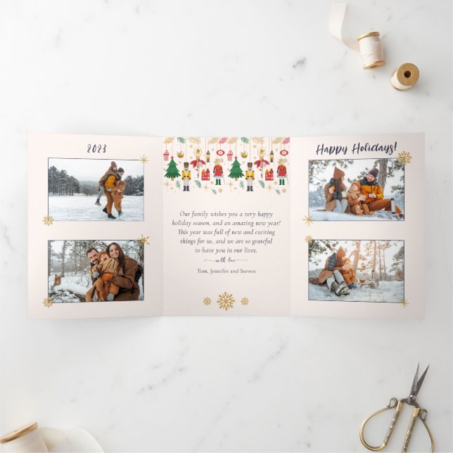 Carte De Fin D'année Trois Volets Nutcracker Family Multi Photo Collage Noël (Intérieur)