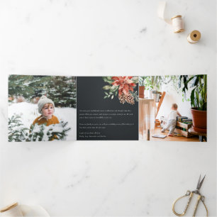 Carte De Fin D'année Trois Volets Paix Noël Poinsettia Navy Noir Pin 3 Photo