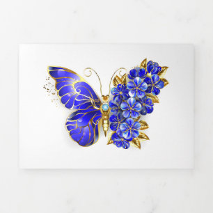 Carte De Fin D'année Trois Volets Papillon saphir à fleurs