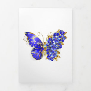 Carte De Fin D'année Trois Volets Papillon saphir à fleurs