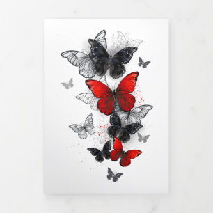 Carte De Fin D'année Trois Volets Papillons noirs et rouges volants