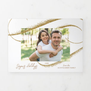 Carte De Fin D'année Trois Volets Parties scintillant moderne Gold Faux Brush Strot 