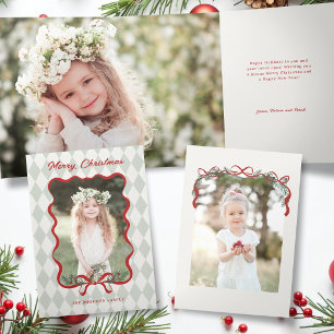 Carte De Fin D'année Trois Volets Photo de Noël joyeux avec un nœud rouge fantaisist