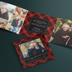Carte De Fin D'année Trois Volets Photo Red Tartan Plaid