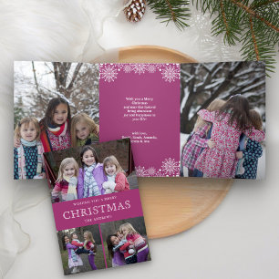 Carte De Fin D'année Trois Volets Pink Winter Christmas Photo Collage