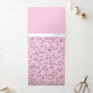 Carte De Fin D'année Trois Volets Placers de perles blanches roses sur velours rose