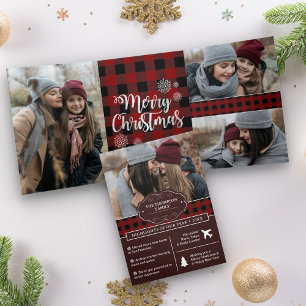 Carte De Fin D'année Trois Volets Red Buffalo Plaid Année d'examen de Noël Photo