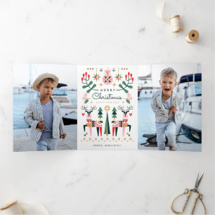 Carte De Fin D'année Trois Volets Renne de Noël géométrique