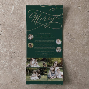 Carte De Fin D'année Trois Volets Romantique Gold Green Joyeux Noël Multi Photo
