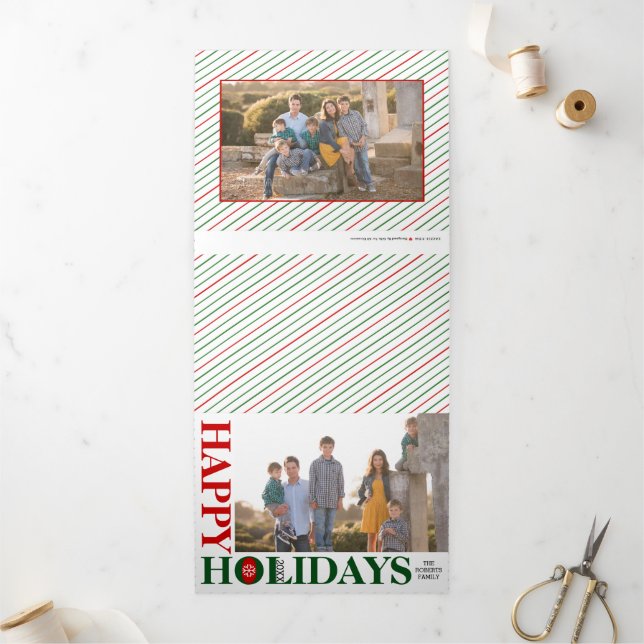 Carte De Fin D'année Trois Volets Rouge et vert Joyeux Fêtes 2024 photo de Noël (Extérieur)