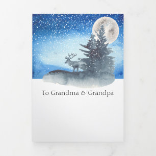 Carte De Fin D'année Trois Volets Stade de Noël avec Lune Arbre Lit Personnalisé