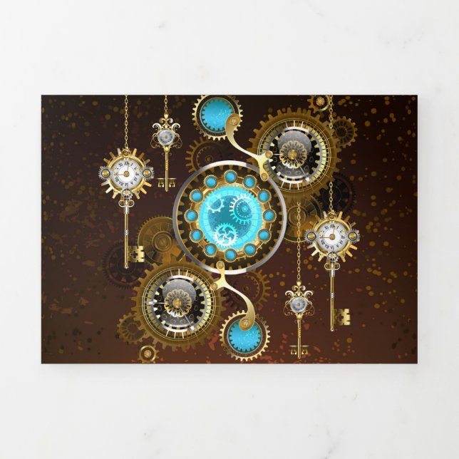Carte De Fin D'année Trois Volets Steampunk Rusty Background (Page de couverture)