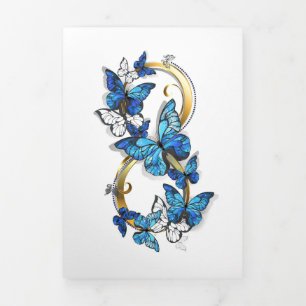 Carte De Fin D'année Trois Volets Symbole infini de papillons Morpho bleus