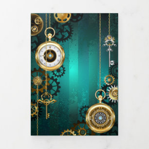 Carte De Fin D'année Trois Volets Veille bijoux Steampunk sur un Arrière - plan vert
