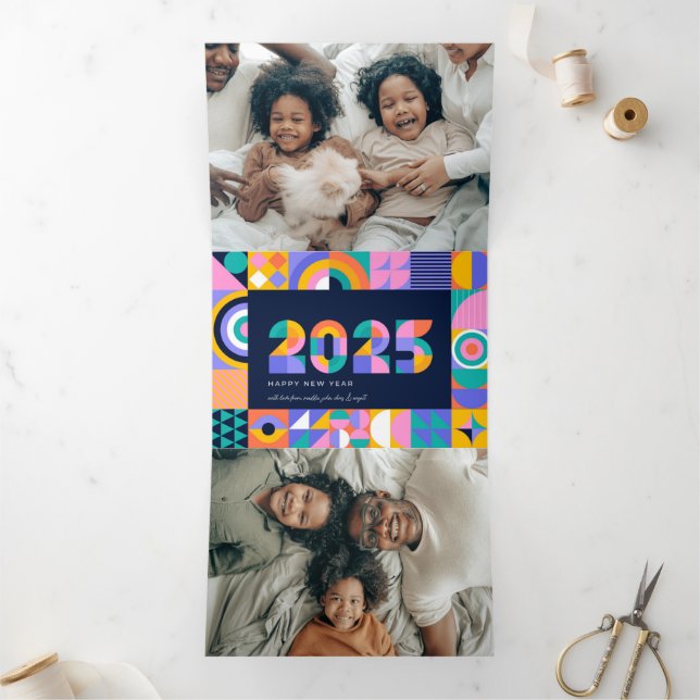 Carte De Fin D'année Trois Volets Vibrant 2025 Nouvel An (Intérieur)