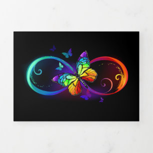 Carte De Fin D'année Trois Volets Vibrant infinity with rainbow butterfly on black