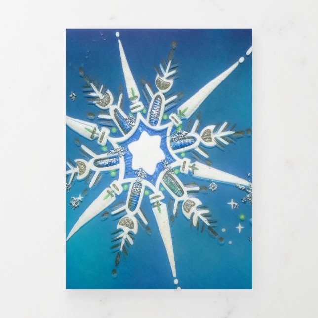Carte De Fin D'année Trois Volets Vœux de flocon de neige du milieu du siècle modern (Page de couverture)