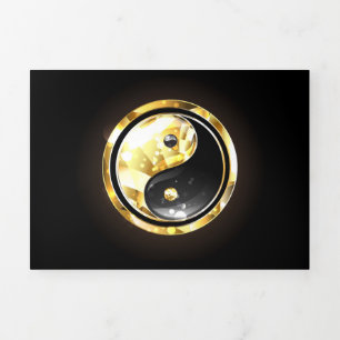 Carte De Fin D'année Trois Volets Yin Yang or sur noir