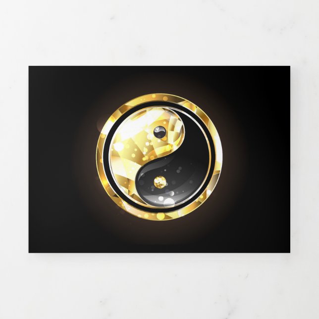 Carte De Fin D'année Trois Volets Yin Yang or sur noir (Page de couverture)