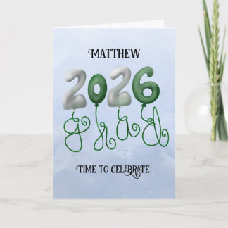 Carte de fin d'études 2026 en vert et blanc