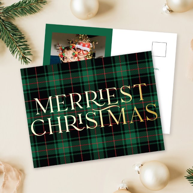 Carte de fioul photo classique Tartan vert de Noël (Créateur téléchargé)
