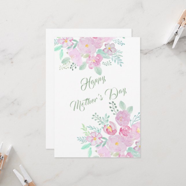 Carte de fleur rose du jour de la mère heureuse (Devant/Arrière en situation)