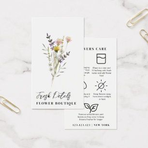 Carte de fleuriste pour soins de fleurs minimalist