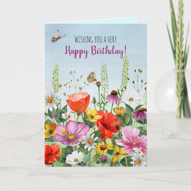 Carte de fleurs sauvages d'aquarelle brillante (Devant)