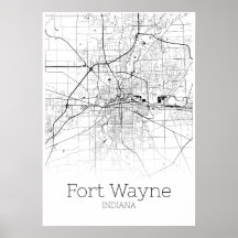 Carte de Fort Wayne - Indiana - Poster de carte de