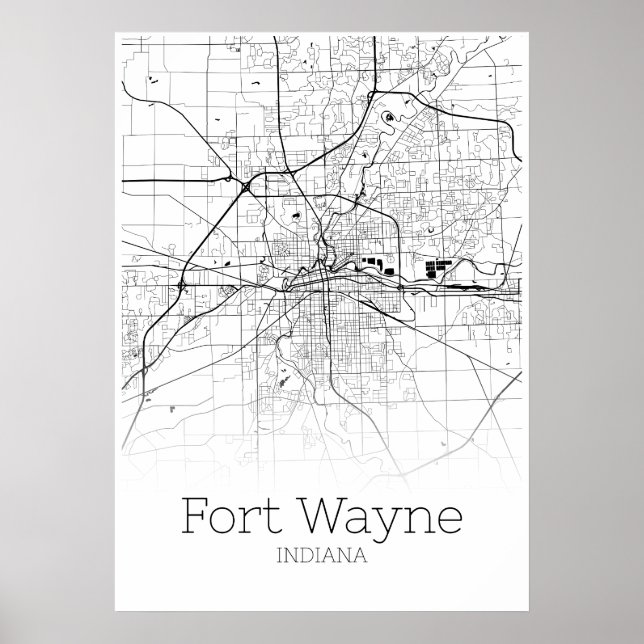 Carte de Fort Wayne - Indiana - Poster de carte de (Devant)