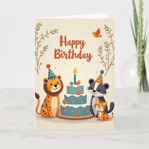 Carte de gâteau d'animal de fête
