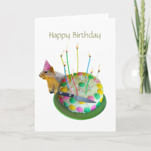 Carte de gâteau d'anniversaire d'écureuil