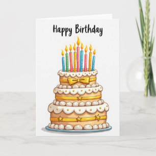 Carte de gâteau d'anniversaire doré