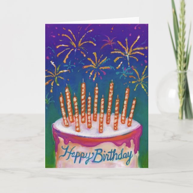 Carte de gâteau d'anniversaire Fireworks (Devant)