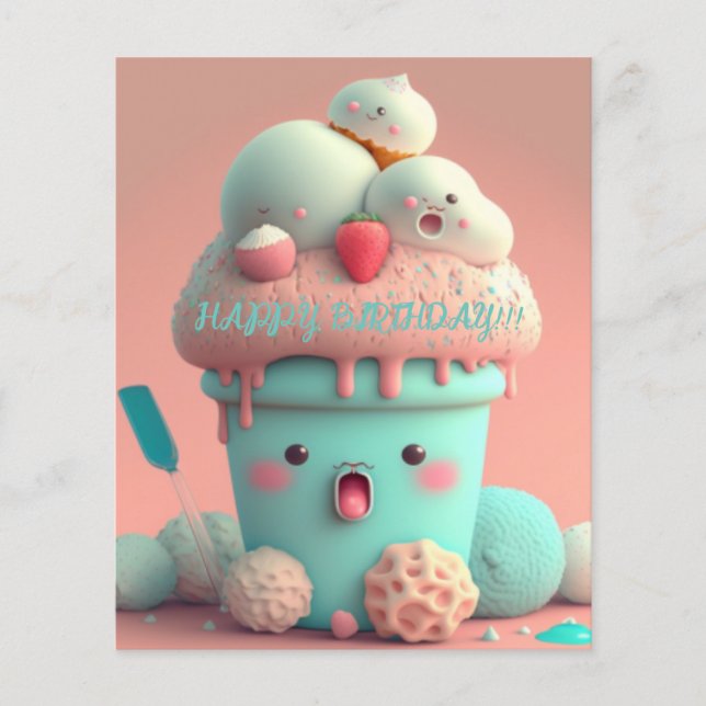 Carte de gobelet à crème glacée Kawaii (Devant)