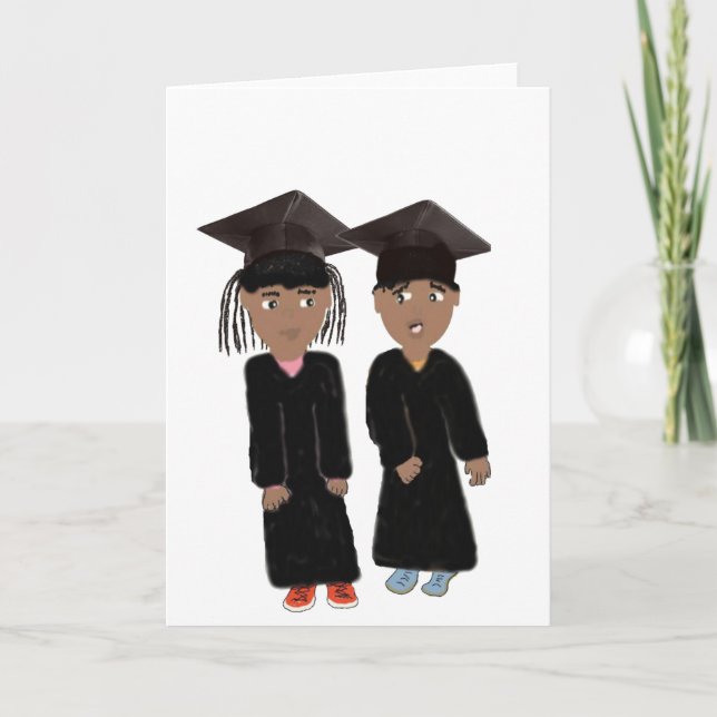 Carte de graduation jumelle de garçon et de fille (Devant)