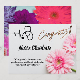 Carte de graduation moderne Rose Daisy Floral Nurs
