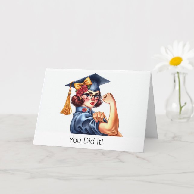 Carte de graduation personnalisée Rosie le Riveter (Petite plante)